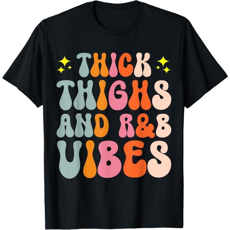 100% Cotton 90's R&B Girl RnB R And B Body Positivity Thick Thighs R&B Vibes T-Shirt Round Neck Short Sleeve T-Shirt...