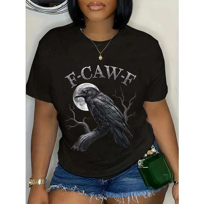 100% Cotton Black Crow, F-Caw-F Funny Black Bird moon Gothic Adult Humor T-Shirt Everyday Graphic Hoodie, Sweatshirt