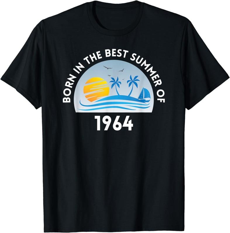 [100% Cotton]Born In 1964 Birthday Party Cake Summer Sun Beach Palms Boat T-Shirt Hoodie, Sweatshirt | UrbanDripWear.com