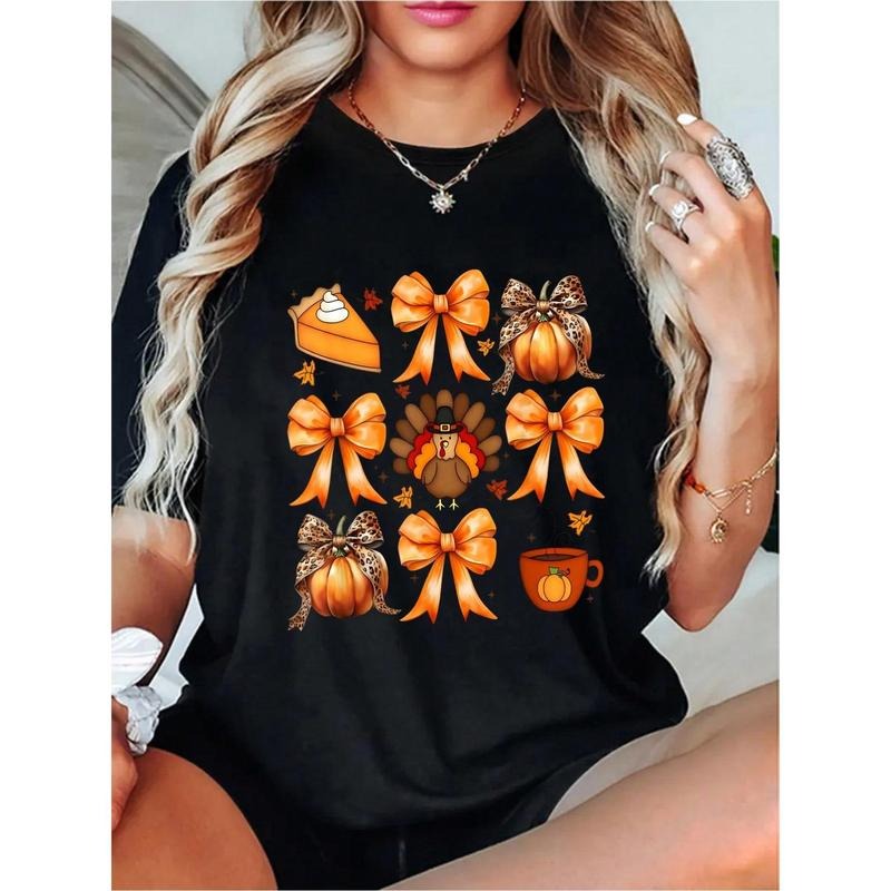 100% Cotton Coquette Bow Pumpkin Pie Turkey Thanksgiving Autumn Fall T-Shirt Hoodie, Sweatshirt | UrbanDripWear.com