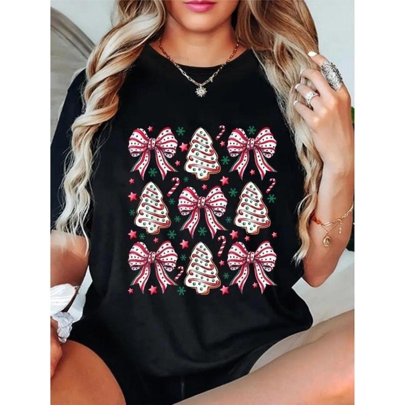 100% Cotton Coquette Bow Tree Cake Candy Cane Merry Christmas Women T-Shirt Hoodie, Sweatshirt | UrbanDripWear.com