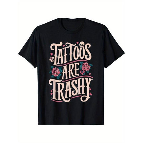 100% Cotton Cotton Unisex T-Shirt | Casual Round Neck, Geometric Pattern, "Tattoos Are Trashy" Slogan, Breathable Knit...