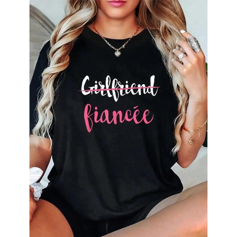 100% Cotton Couple Engagement Just Engaged T-Shirt Girlfriend Fiancee T-Shirt Casual Tops Hoodie, Sweatshirt