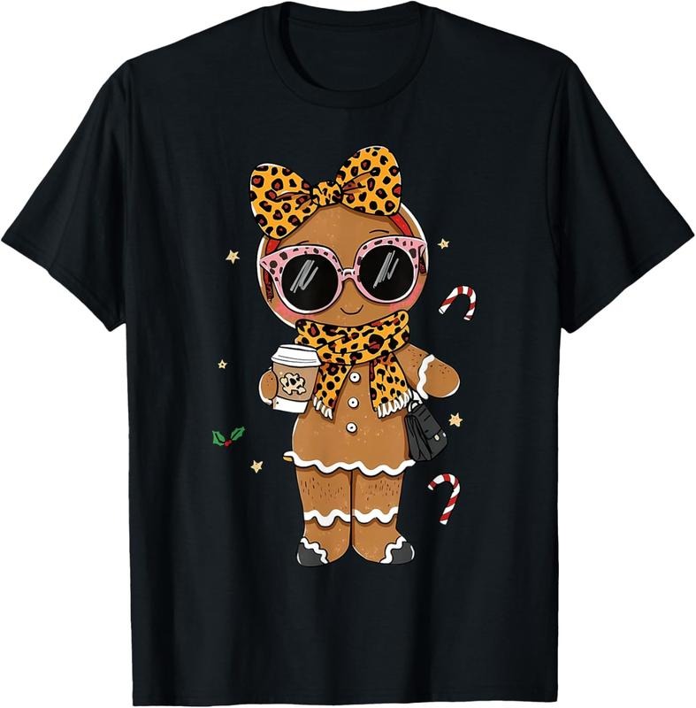 100% Cotton Cute Gingerbread Leopard Coquette Christmas Xmas Girl Women T-Shirt Hoodie, Sweatshirt | UrbanDripWear.com