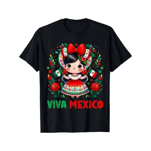 100% Cotton Cute Viva Mexico Girl Mexican independence day Toddler Pattern Mens T-Shirt - Stylish & Comfortable Short...