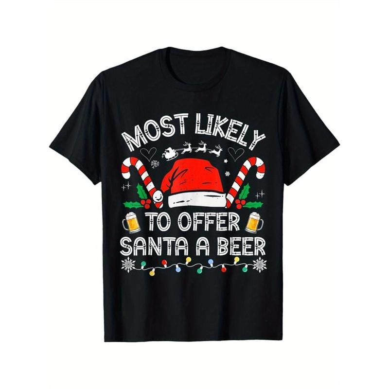 100% Cotton Family Matching Men T-Shirt, Most Likely To Offer Santa a Beer, Black, S-XXXL, Gift for Men Dad Friends Made...