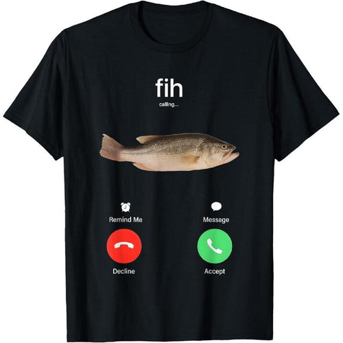 100% Cotton Fih Calling Remind me Message Decline Accept Phone Call Fish T-ShirtFit Casual Streetwear Men Gifts T-Shirts,...