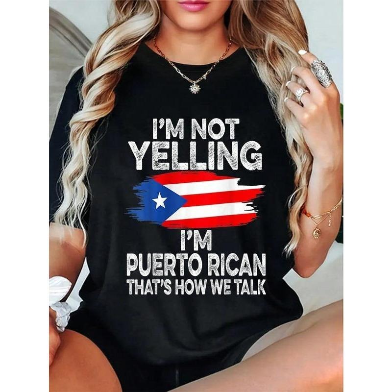 100% Cotton Funny Puerto Rico Flag I Don't Scream I'm T-Shirt Short Sleeve T-Shirt Women's Men's Graphic Tee Causal Tops...
