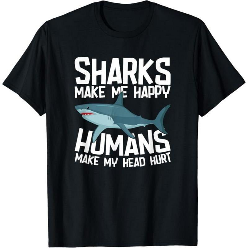 100% Cotton Funny Sharks Make Me Happy Marine Biology Shark T-Shirt Hoodie, Sweatshirt | UrbanDripWear.com