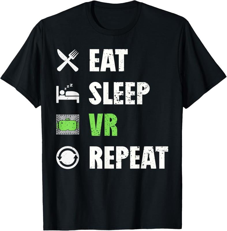 100% Cotton Funny VR Gamer Virtual Reality Gaming Eat Sleep VR Repeat T-Shirt Hoodie, Sweatshirt | UrbanDripWear.com