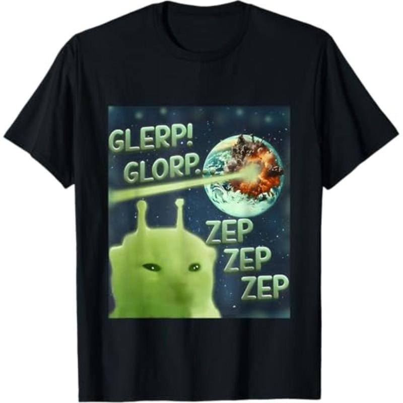 100% Cotton Glerp Glorp Funny Alien Cat Meme, Brainrot Tee, Costume T-Shirt Hoodie, Sweatshirt | UrbanDripWear.com