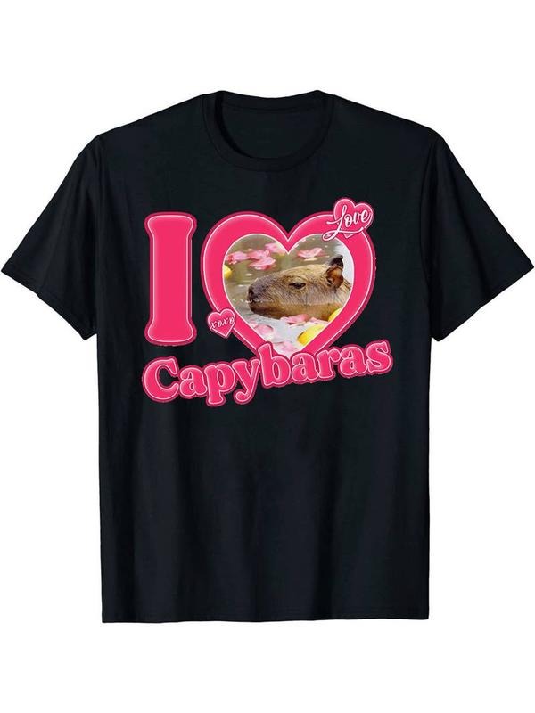 [100% Cotton]I Love Capybaras" Men's Casual Short Sleeve Crew Neck T-Shirt Men's Tee Outfits Summer Clothing Hoodie,...