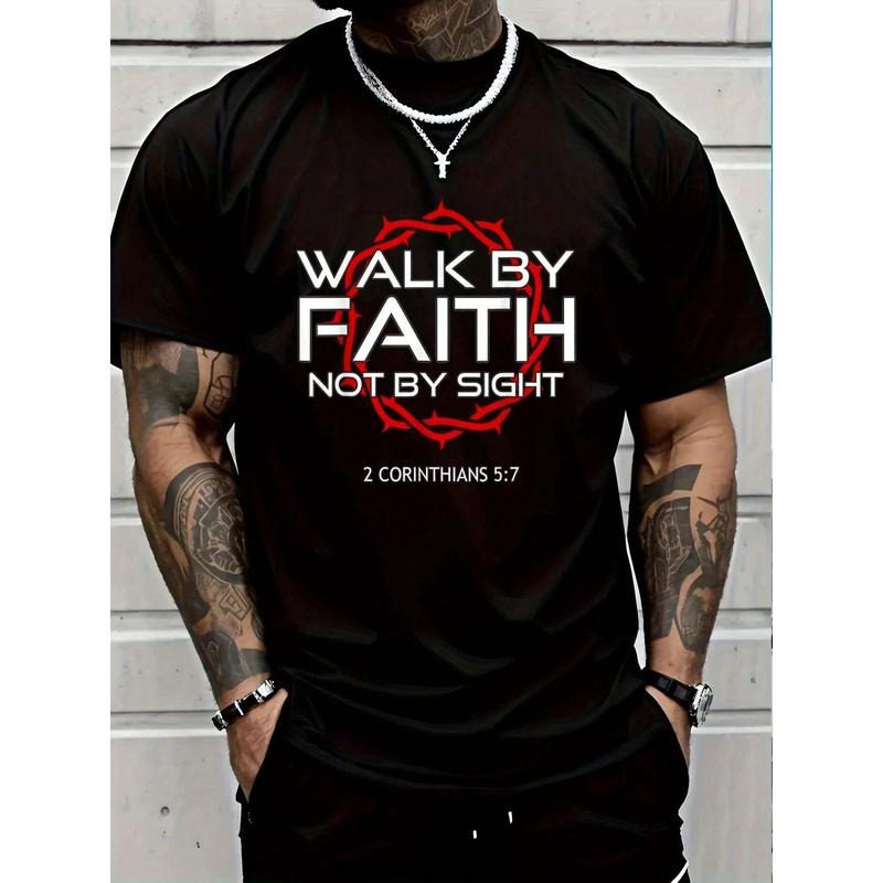 100% Cotton Jesus Walk By Faith Christian T-Shirt Round Neck Short Sleeve T-Shirt Women's Men's Graphic Tee Women's Men...