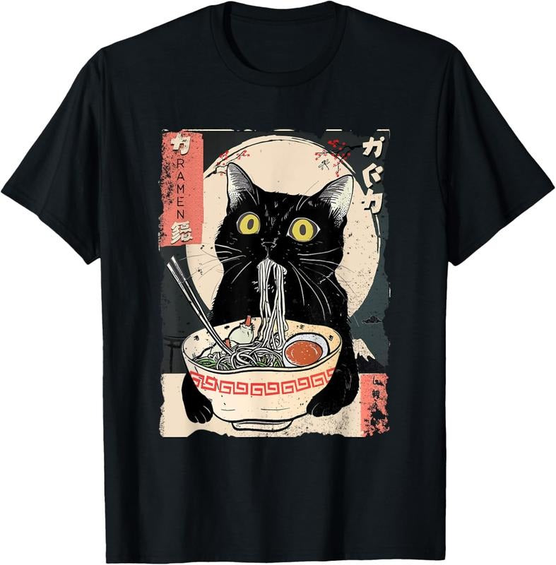 100% Cotton Kawaii Cat Eating Ramen Noodles Funny Anime Gift Girls Teens T-Shirt Hoodie, Sweatshirt | UrbanDripWear.com