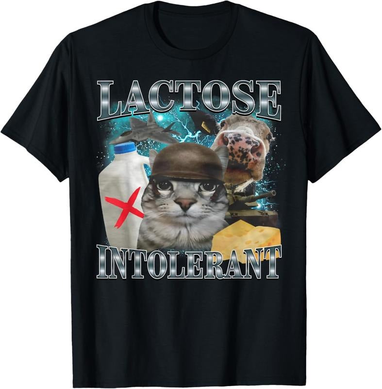 100% Cotton Lactose Intolerant Silly Cat Meme Funny Saying Cats Animals T-Shirt Hoodie, Sweatshirt | UrbanDripWear.com