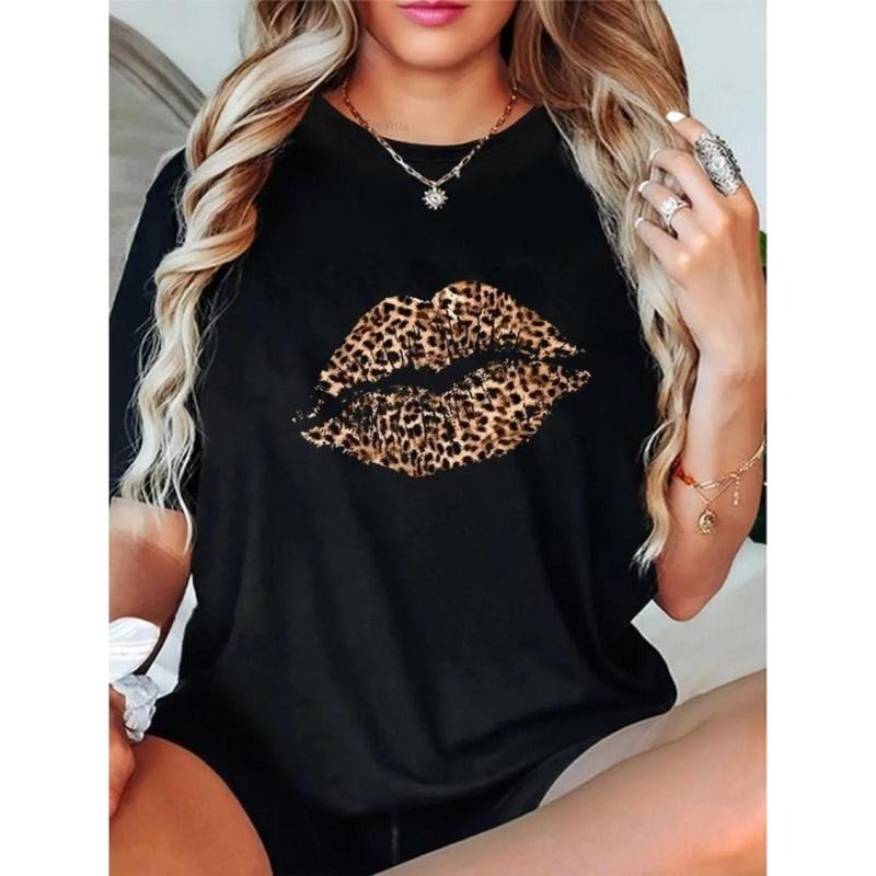 100% Cotton Leopard Print Lips Cheetah Spots Big Lips T-Shirt Hoodie, Sweatshirt | UrbanDripWear.com