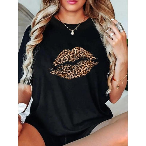 100% Cotton Leopard Print Lips Cheetah Spots Big Lips T-Shirt Hoodie, Sweatshirt | UrbanDripWear.com