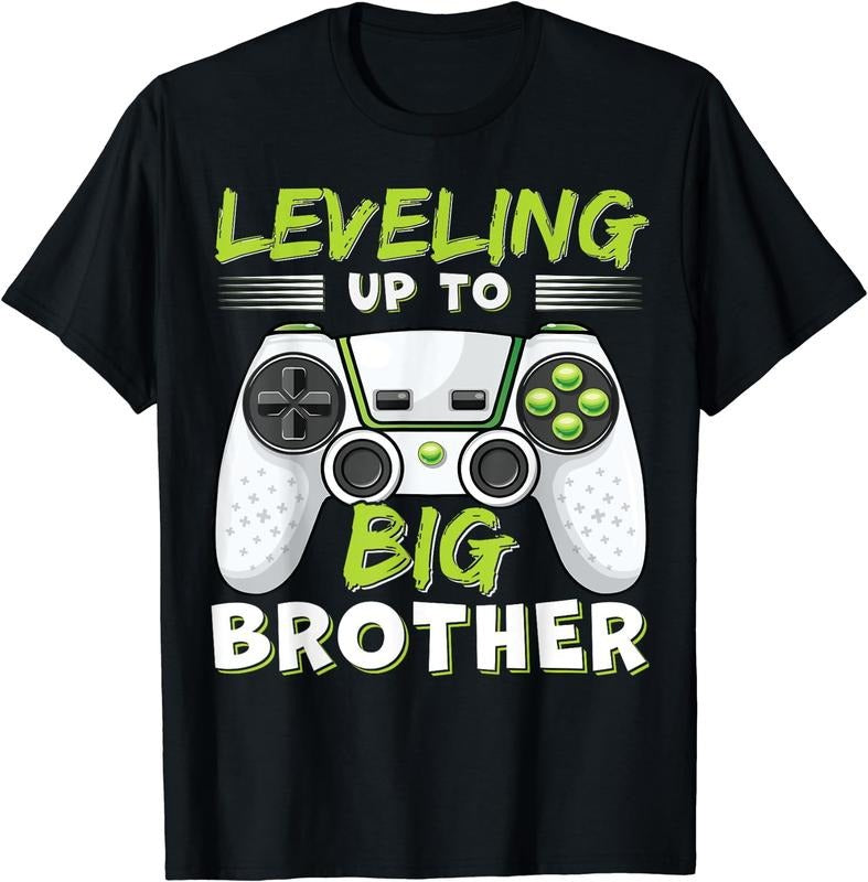 [100% Cotton]Leveling Up to Big Brother T-Shirt Black