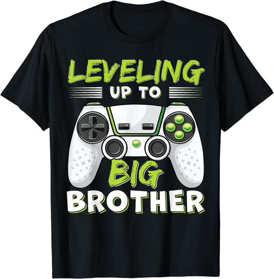 [100% Cotton]Leveling Up to Big Brother T-Shirt Black