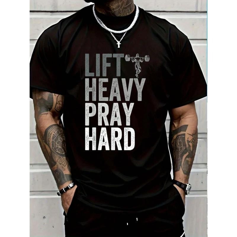 100% Cotton Lift Heavy Pray Hard Gym Jesus Christian Faith Men T-ShirtFashion Printing TshirtFashion Printing Tshirt Men...