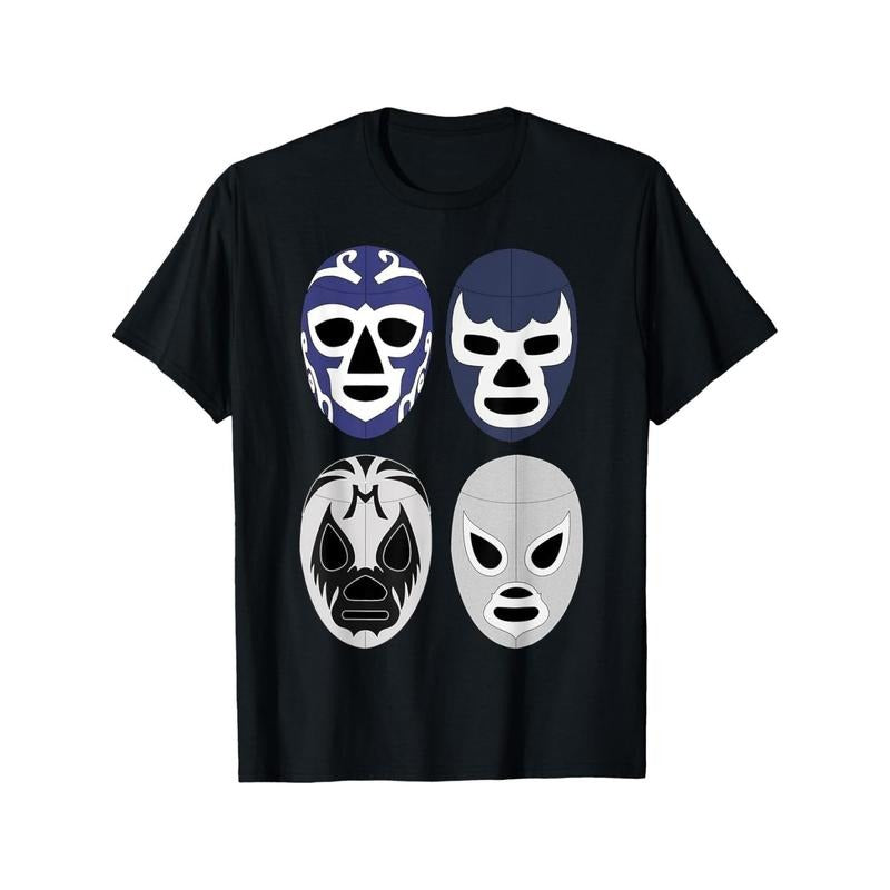 [100% Cotton Lucha Libre Tee] Lucha Libre Wrestler Applique T-Shirt, 100% Cotton, Crew Neck, Slight Stretch,...