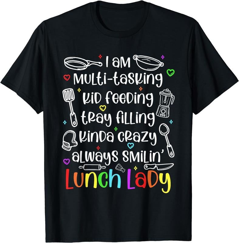 [100% Cotton]Lunch Lady Cute Appreciation Cafeteria Worker Back To School T-Shirt Black Hoodie, Sweatshirt