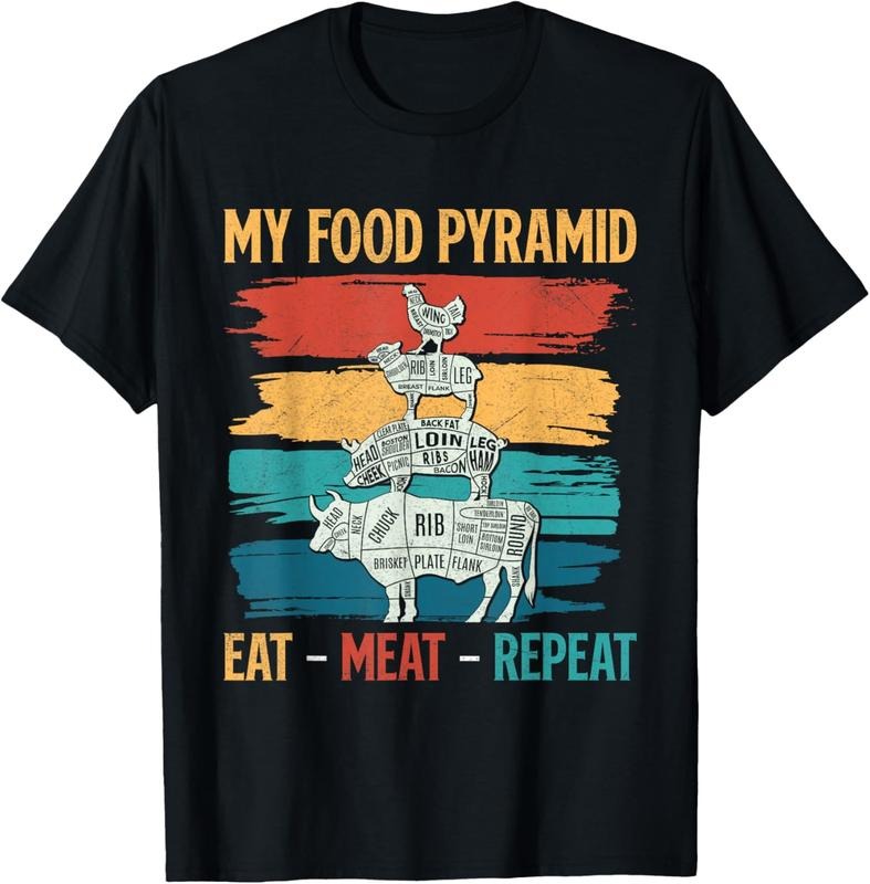 100% Cotton Meat Lovers MY FOOD PYRAMID EAT MEAT REPEAT Vintage T-Shirt Hoodie, Sweatshirt | UrbanDripWear.com