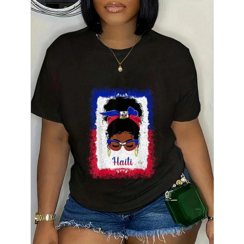 100% Cotton Messy Bun Haitian Haiti Flag Womens Woman Girl T-Shirt style 02 Hoodie, Sweatshirt | UrbanDripWear.com
