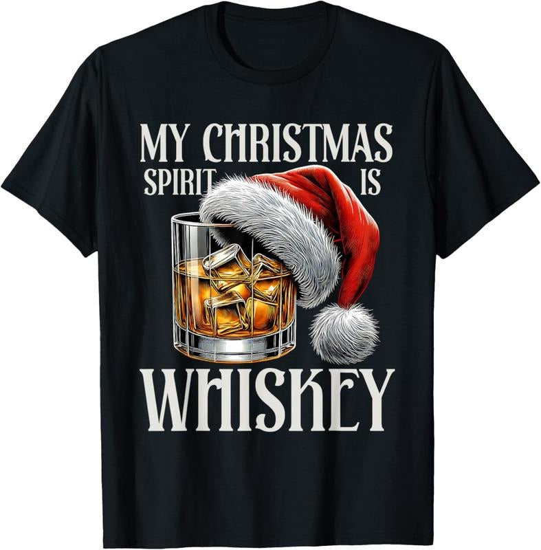 100% Cotton My Christmas Spirit Is Whiskey Funny Christmas Drinking T-Shirt Hoodie, Sweatshirt | UrbanDripWear.com