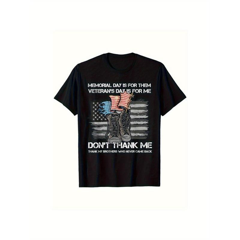 100% Cotton Patriotic Memorial Day T-Shirt - American Flag & Military Boots Graphic Print with "Thank You Veterans"...