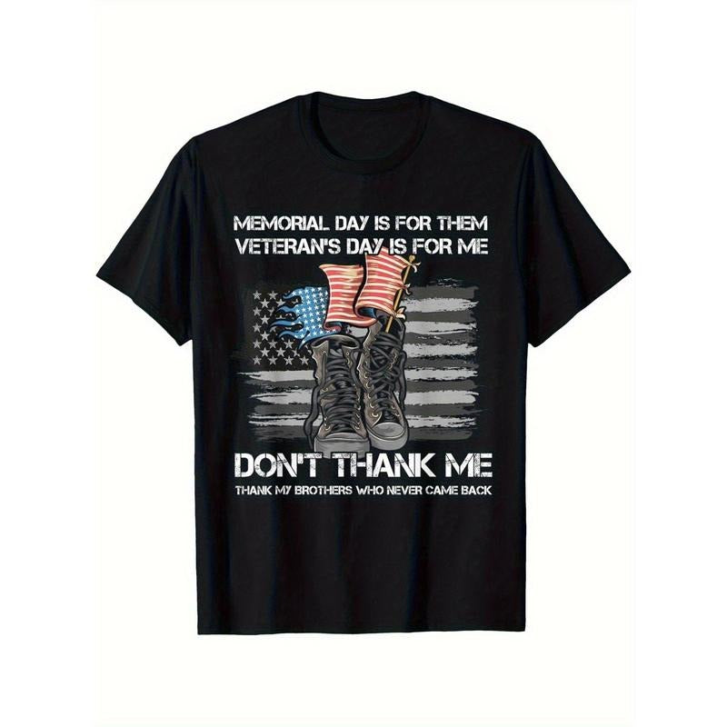 100% Cotton Patriotic Memorial Day T-Shirt - American Flag & Military Boots Graphic Print, Casual Short Sleeve Round Neck...