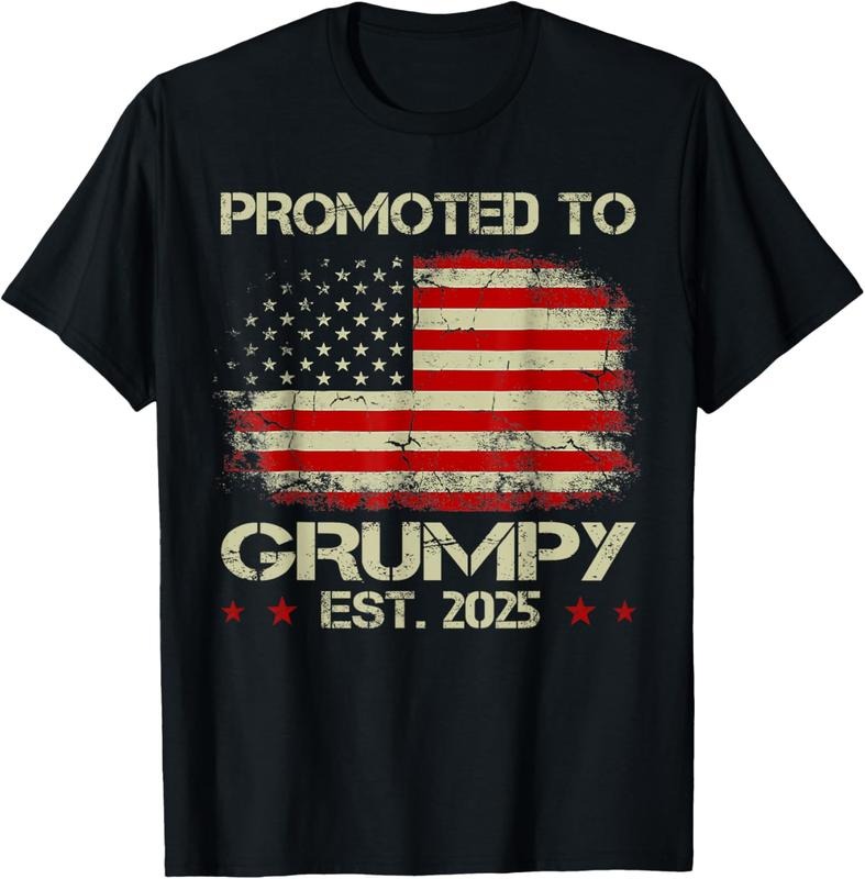 100% Cotton Promoted To Grumpy Est 2025 American Flag New Grumpy T-Shirt Hoodie, Sweatshirt | UrbanDripWear.com