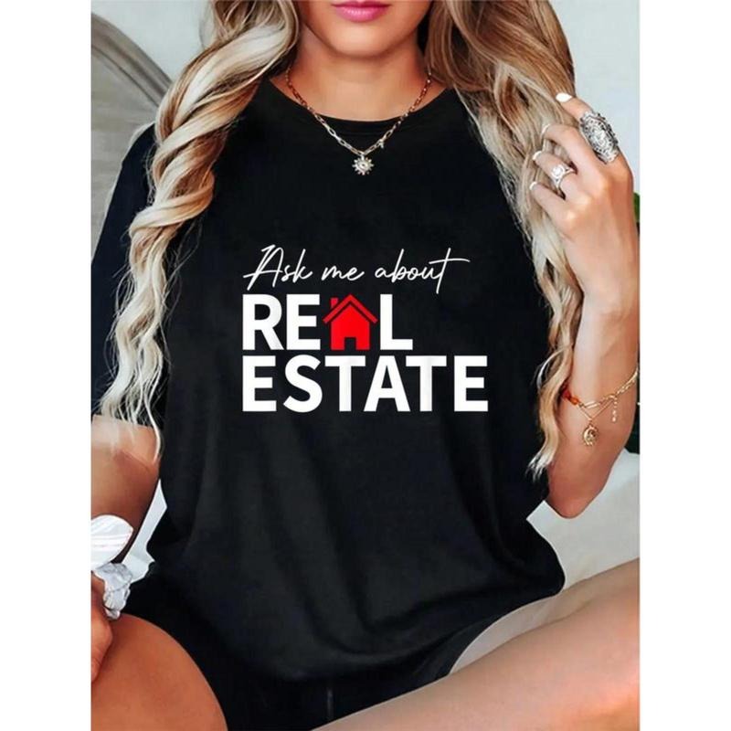 100% Cotton Real Estate Agent Funny Realtors Ask Me About Real Estate T-Shirt Casual Short Sleeve Shirt Hoodie, Sweatshirt