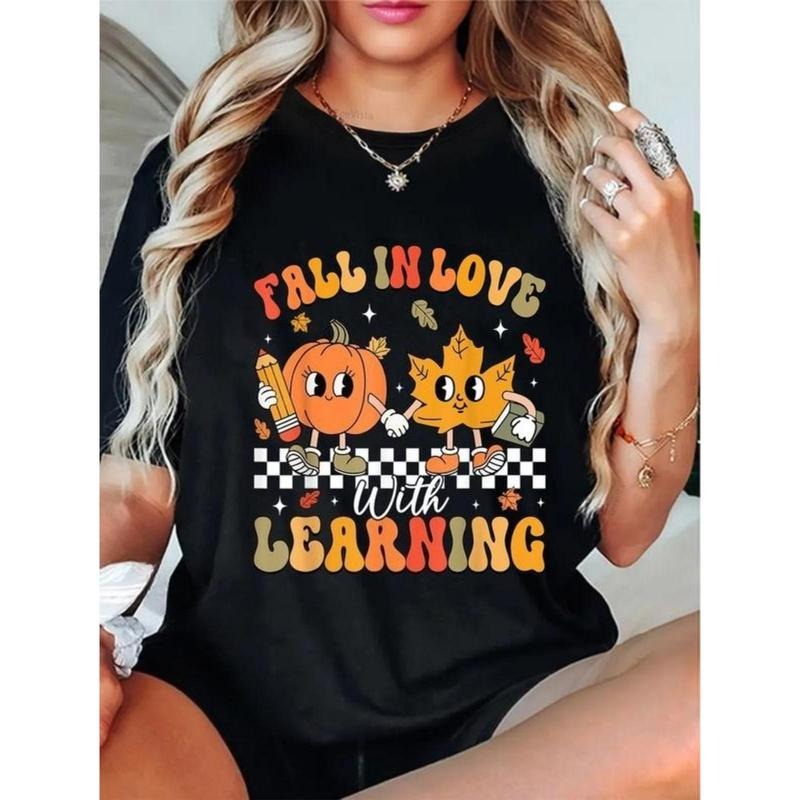 100% Cotton Retro Fall In Love With Learning Autumn Pumpkin Teacher T-Shirt Hoodie, Sweatshirt | UrbanDripWear.com