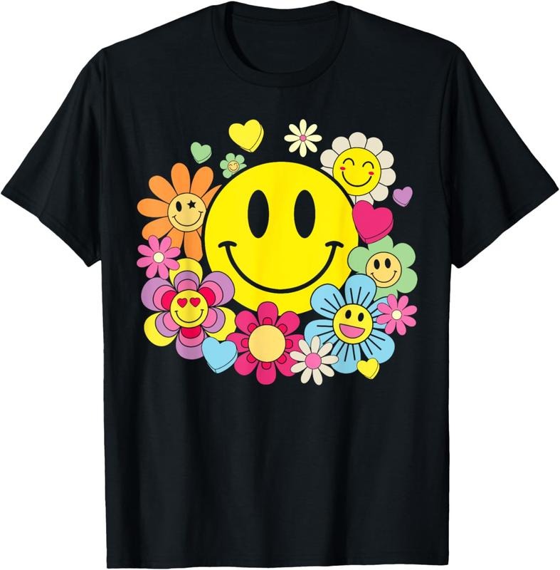100% Cotton Retro Smile Face Flower Happy Face Flowers Heart Girls T-Shirt Hoodie, Sweatshirt | UrbanDripWear.com