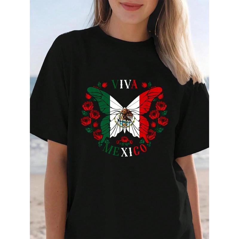 100% Cotton Summer Clothes Viva Mexico Butterfly Rose, Women, Men Mexican Independence T-Shirt Summer Outfits For Women...