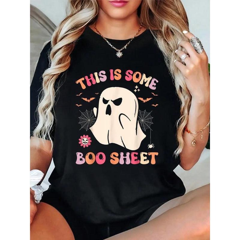 100% Cotton T shirts Groovy Halloween Boo Ghost Costume This is Some Boo Sheet T-Shirt Breathable & Comfort Fit Tee...