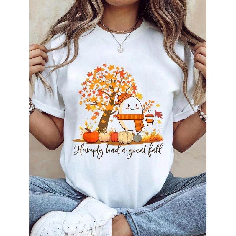 100% Cotton Thanksgiving Graphic Women T Shirt Humpty Dumpty Had A Great Fall Thanksgiving Autumn T-Shirt Hoodie, Sweatshirt