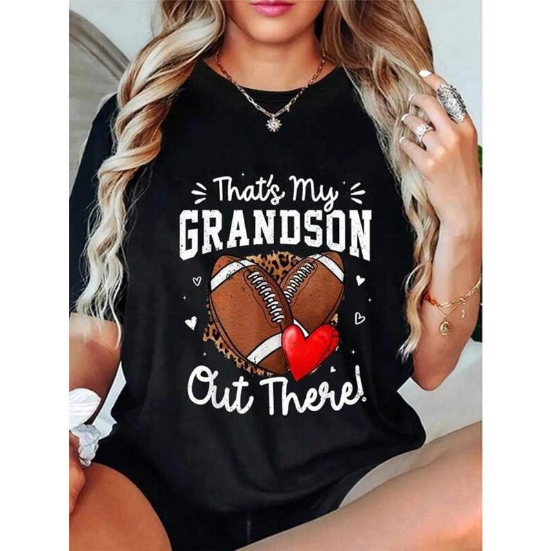 100% Cotton That's My Grandson Out There Funny Football Grandma T-Shirt  Graphic Tees Cute Summer Women Tops Puppy Kepp...