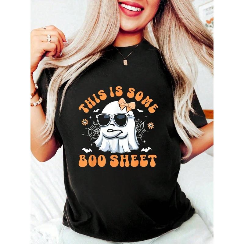 100% Cotton This Is Some Boo Sheet Womens Shirt Cute Ghost Halloween T-Shirt Women's Oversized Tee Causal Breathable...