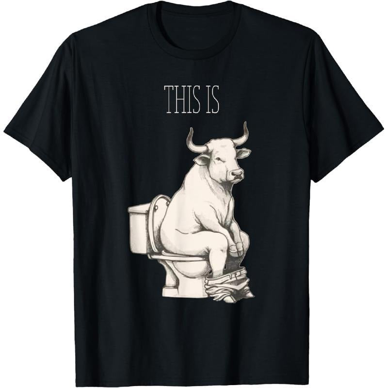 100% Cotton This is Bull Sh!t, a bull sat on the toilet, funny T-Shirt Streetwear Round Neck Hoodie, Sweatshirt