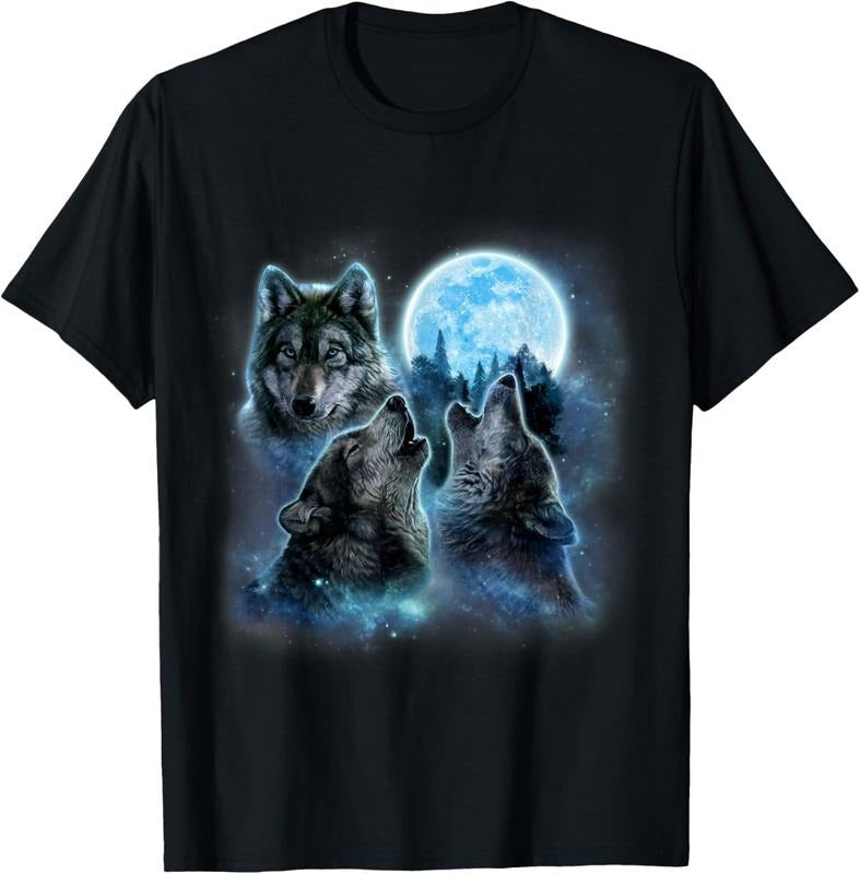 100% Cotton Three Wolves Howling Under Icy Full Moon, Gray Wolf T-Shirt Hoodie, Sweatshirt | UrbanDripWear.com