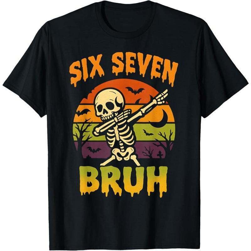 100% Cotton Unisex 67 Halloween Meme 6 7 Skeleton Six Seven Numbers Funny Bruh T-Shirt style 02 Hoodie, Sweatshirt