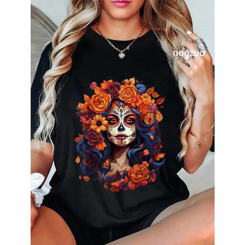 100% Cotton Unisex Dia De Los Muertos Mexican Sugar Skull Day Of The Dead Women T-Shirt Hoodie, Sweatshirt