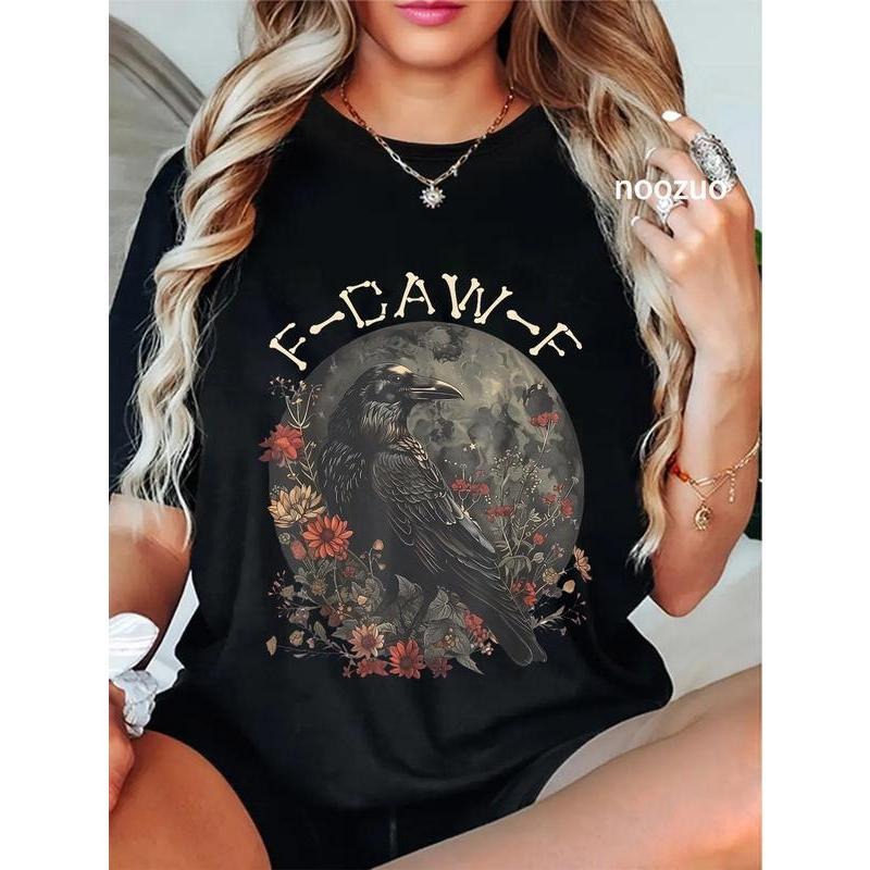 100% Cotton Unisex Funny F Caw F Raven Bird Saying Graphic T-Shirt Casual Graphic Printed Vintage Tshirt Hoodie, Sweatshirt