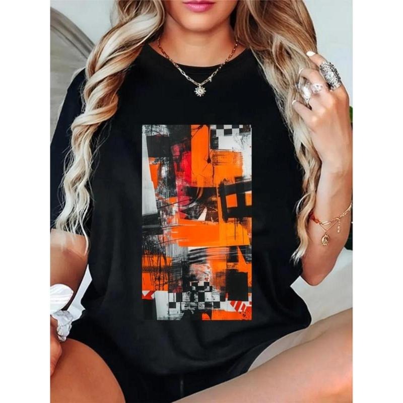 100% Cotton Unisex Graffiti Orange Abstract art Modern Colors T-Shirt Casual Top Hoodie, Sweatshirt | UrbanDripWear.com