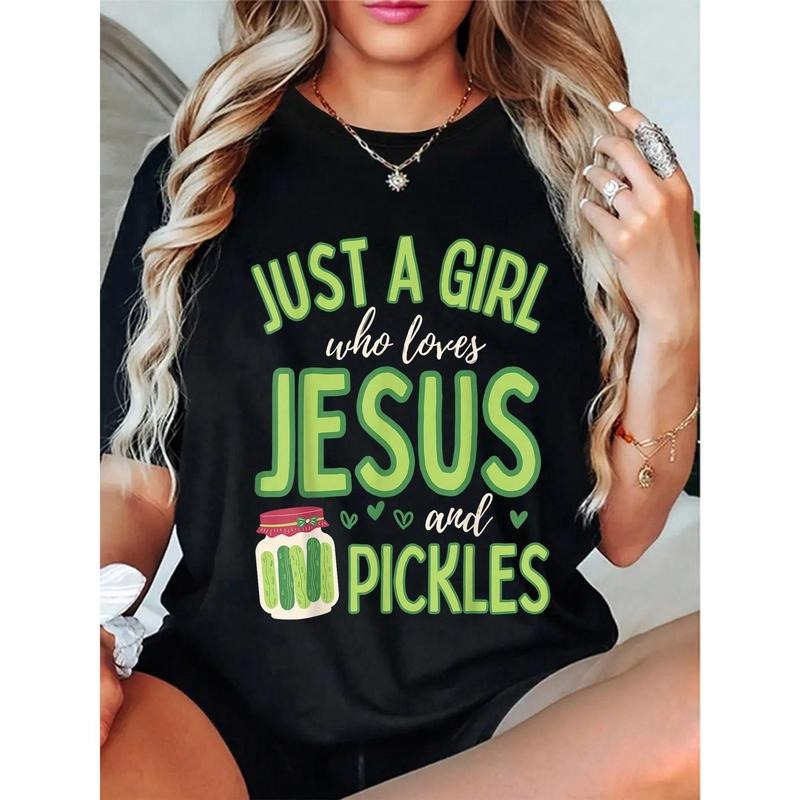 100% Cotton Ust A Girl Who Loves Jesus And Pickles Funny Cute T-Shirt Hoodie, Sweatshirt | UrbanDripWear.com