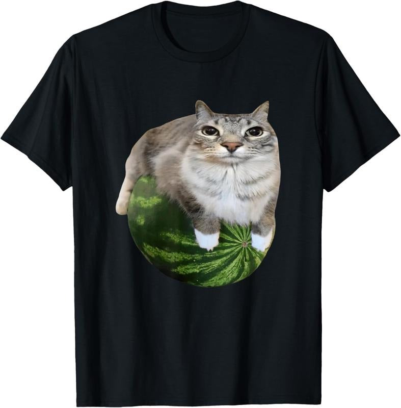 100% Cotton Watermelon Cat Silly Cat Meme T-Shirt Hoodie, Sweatshirt | UrbanDripWear.com