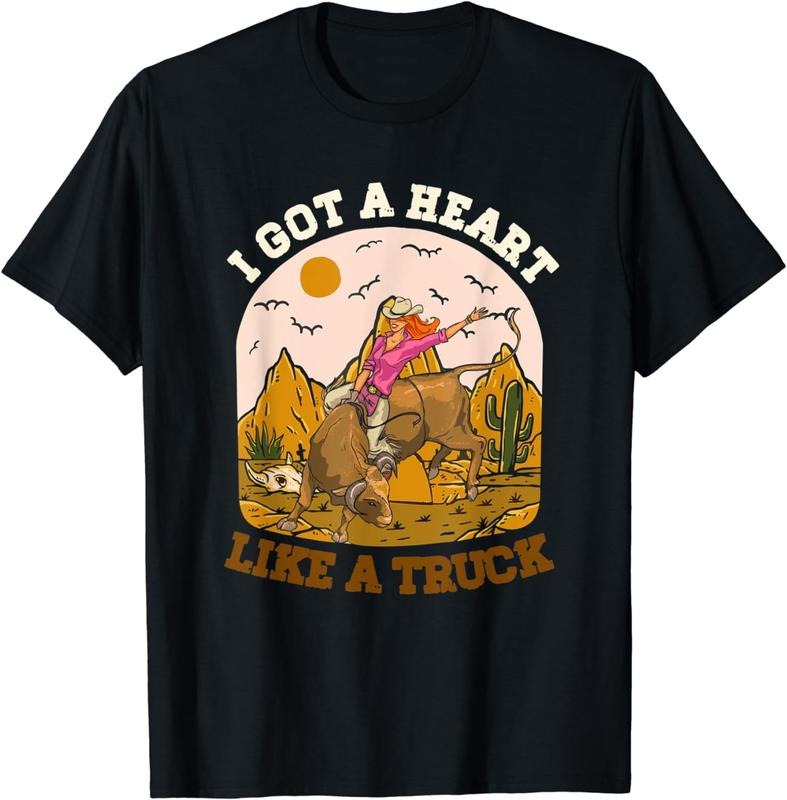 [100% Cotton]Western Cowgirl Riding Bull I Got A Heart Like A Truck T-Shirt Hoodie, Sweatshirt | UrbanDripWear.com