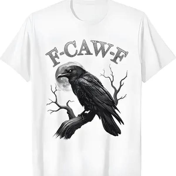 100% Cotton White  Crow F-CAW-F Funny Black Bird Moon Gothic Adult Humor T-Shirt Top Womenswear Everyday Graphic Vintage...